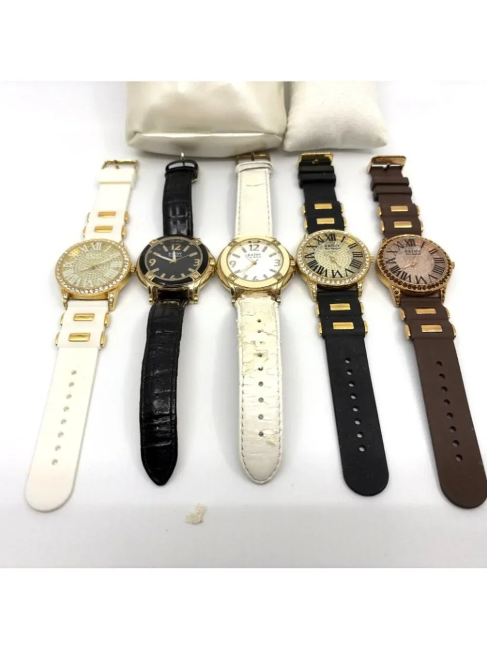 Kathy Van Zeeland Lot 5 Women's Quartz Fashion Watches Rhinestone Gold Tone